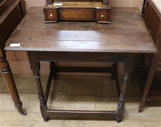 A 17th century style oak side table W.78cm